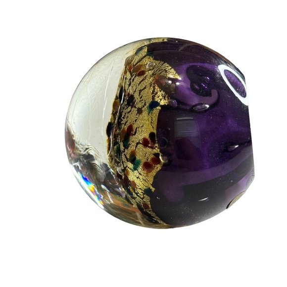 Vintage Robert Held Signed Art Blown Glass Paperweight Iridescent Gold Purple - Picture 6 of 11